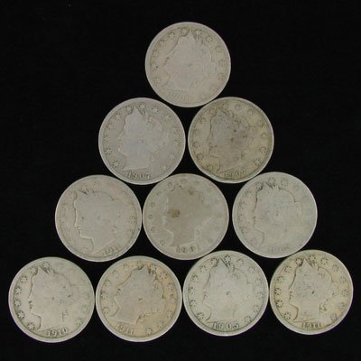 10 Misc. U.S. Liberty Head Five Cent Coin-Investme