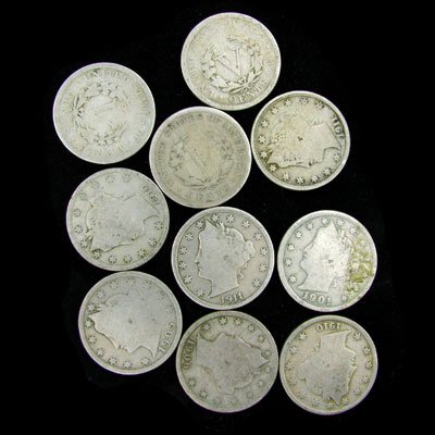 10 Misc. U.S. Liberty Head Five Cent Coin-Investme