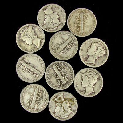 10 Misc. U.S. Mercury Type Dime Coin-Investment Po