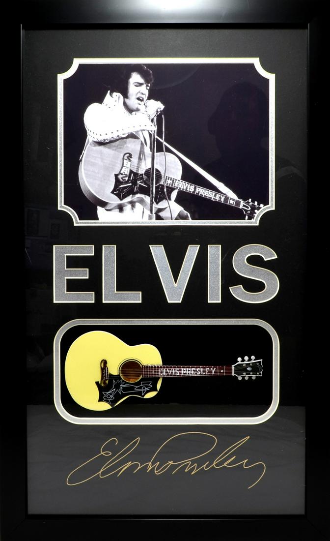 *Rare Elvis Presley with Mini Guitar Museum Framed: Gov. File: M-19548 *Rare Elvis Presley with Mini Guitar Museum Framed Collage - Plate Signed Asset Type: CollectableShipping: $39.95. Item may be pick up only, or require additional shipping charges d