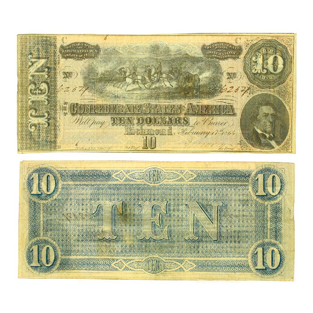 Rare 1864 $10 The Confederate States of America: Gov. File: C-85344 Rare 1864 $10 The Confederate States of America Richmond Note - Great Investment - Asset Type: Paper Money Shipping: $9.95