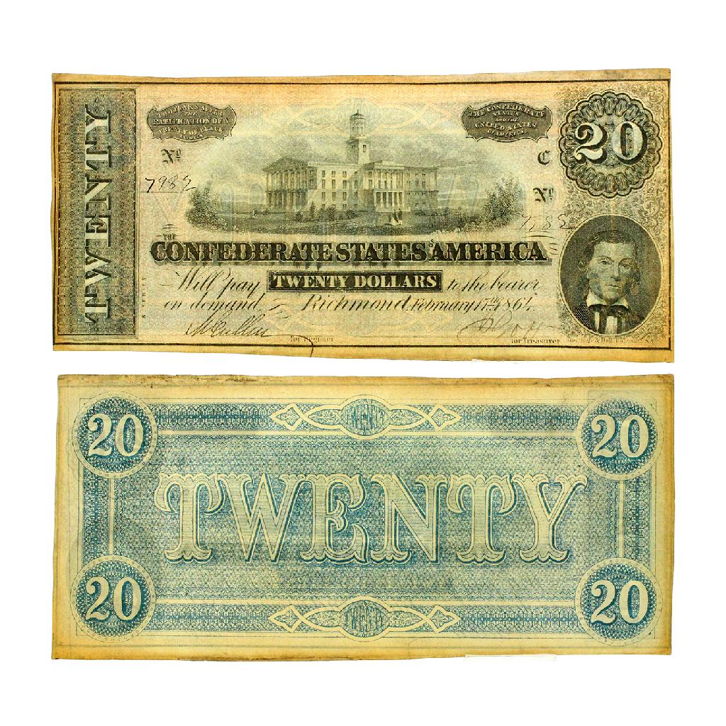Rare 1864 $20 The Confederate States of America: Gov. File: C-85400 Rare 1864 $20 The Confederate States of America Richmond Note - Great Investment - Asset Type: Paper Money Shipping: $9.95