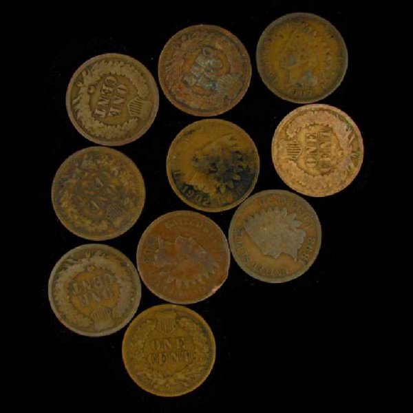 10 Misc. U.S. Indian Head Type One Cent Coin-Invest