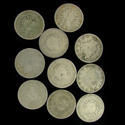 10 Misc. U.S. Liberty Head Five Cent Coin-Investmen