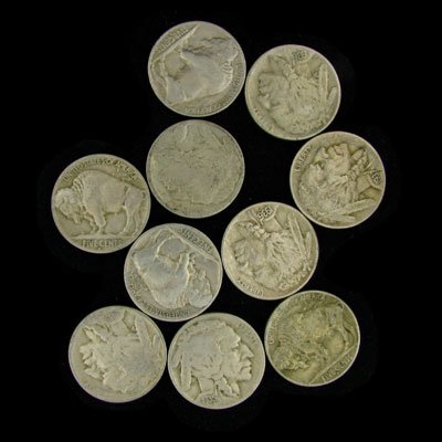 10 Misc. U.S. Buffalo Type Nickel Coin-Investment P