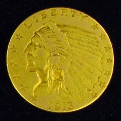 1913 $2.5 U.S. Indian Head Type Gold Coin-Investme