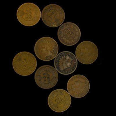 10 Misc. U.S. Indian Head Type One Cent Coin-Inves