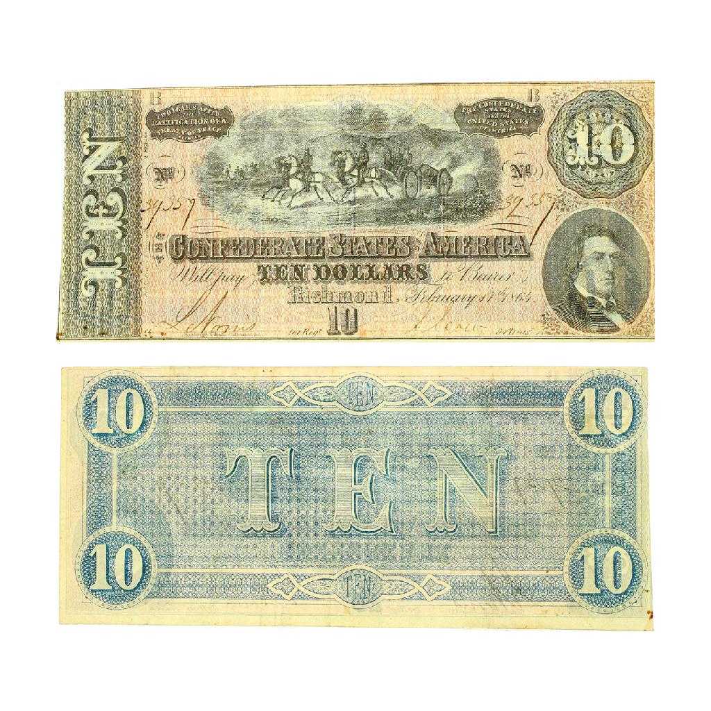 Rare 1864 $10 The Confederate States of America: Gov. File: C-85360 Rare 1864 $10 The Confederate States of America Richmond Note - Great Investment - Asset Type: Paper Money Shipping: $9.95