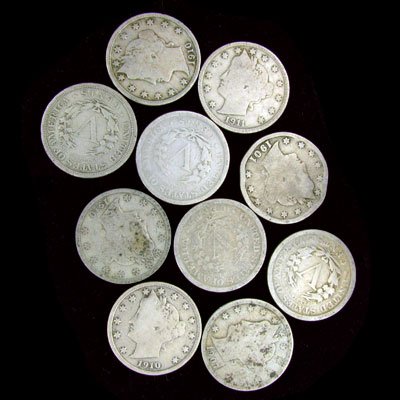 10 Misc. U.S. Liberty Head Five Cent Coin-Investme