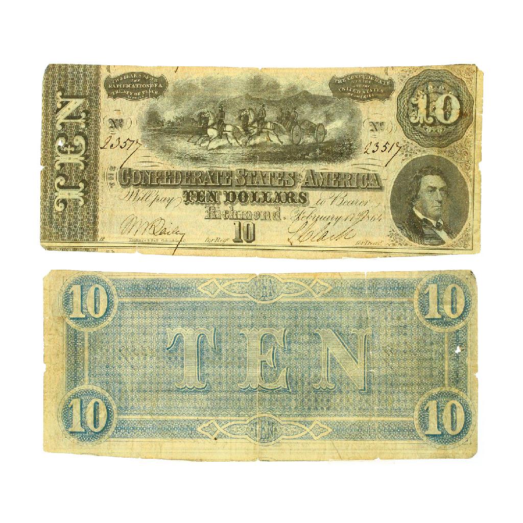 Rare 1864 $10 Richmond Virginia The Confederate States: Gov. File: C-85336 Rare 1864 $10 Richmond Virginia The Confederate States of America Note - Great Investment - Asset Type: Paper Money Shipping: $9.95