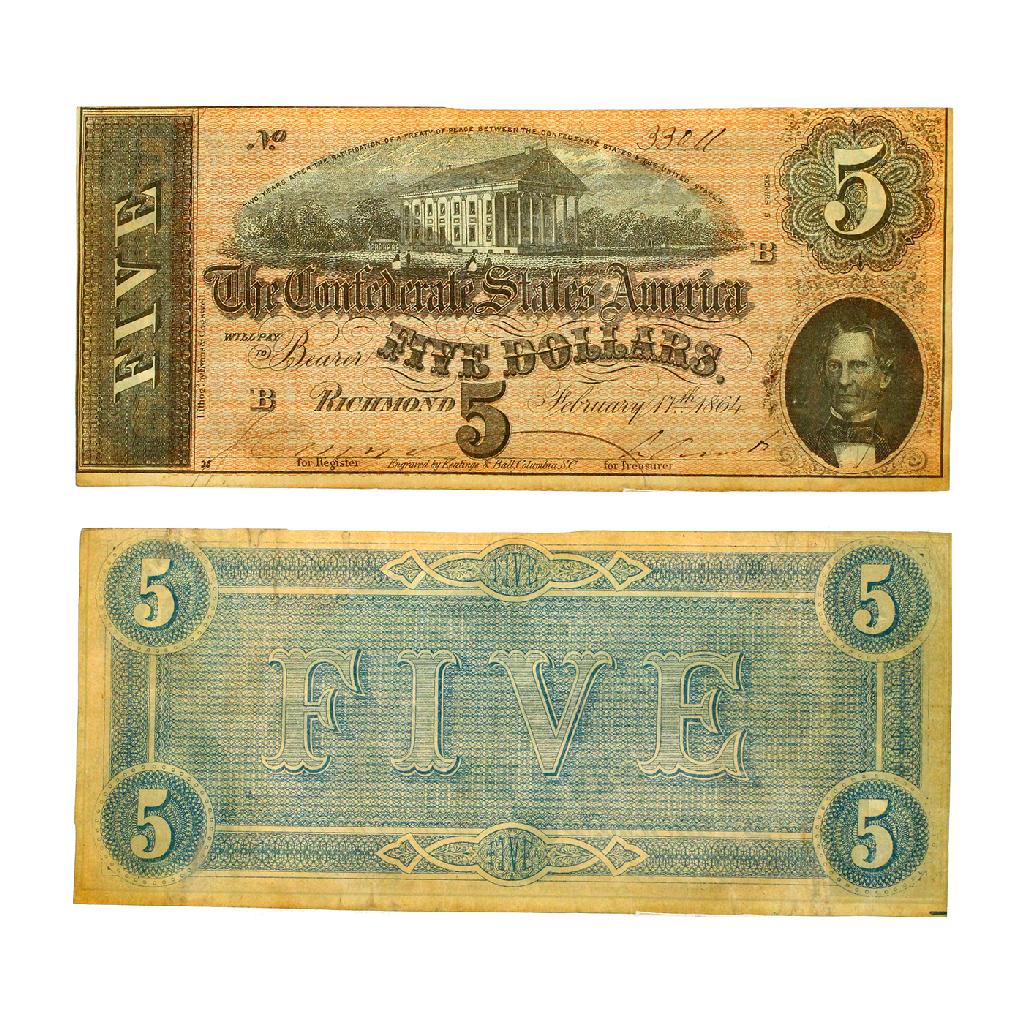 Rare 1864 $5 The Confederate States of America Richmond: Gov. File: C-85420 Rare 1864 $5 The Confederate States of America Richmond Note - Great Investment - Asset Type: Paper Money Shipping: $9.95