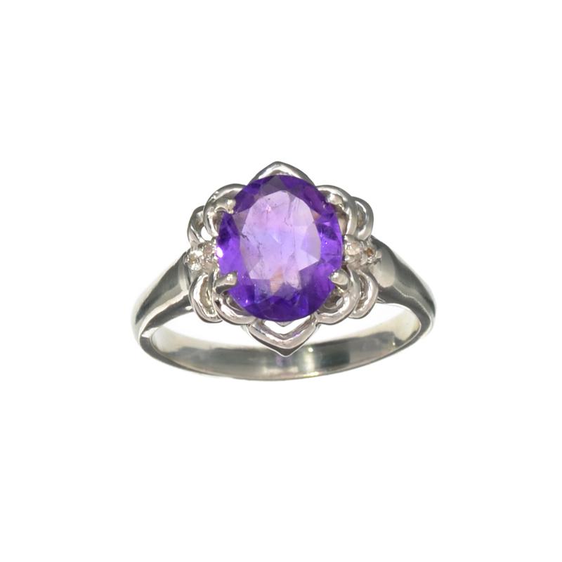 APP: 0.5k Fine Jewelry 3.14CT Purple Amethyst And: Gov. File: H-21280 Fine Jewelry 3.14CT Purple Amethyst And White Sapphire Sterling Silver Ring Retail Replacement Value: $0.5K Asset Type: Sterling Silver RingShipping: $19.95