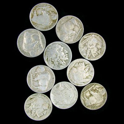 10 Misc. U.S. Buffalo Type Nickel Coin - Investment