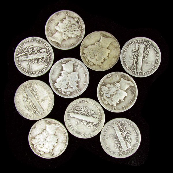 10 Misc. U.S. Mercury Type Dime Coin - Investment