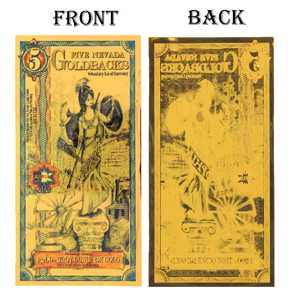 $5 Rare 24K 1/200 Troy Ounce Gold Aurum Nevada Goldback: Gov. File: C-84704 $5 Rare 24K 1/200 Troy Ounce Gold Aurum Nevada Goldback Note - Great Investment Asset Type: Paper Money Shipping: $9.95