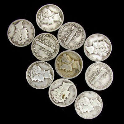 10 Misc. U.S. Mercury Type Dime Coin - Investment