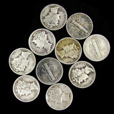 10 Misc. U.S. Mercury Type Dime Coin - Investment