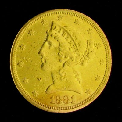 1881-S $5 U.S. Liberty Head Type Gold Coin - Investment