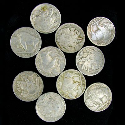 10 Misc. U.S. Buffalo Type Nickel Coin - Investment