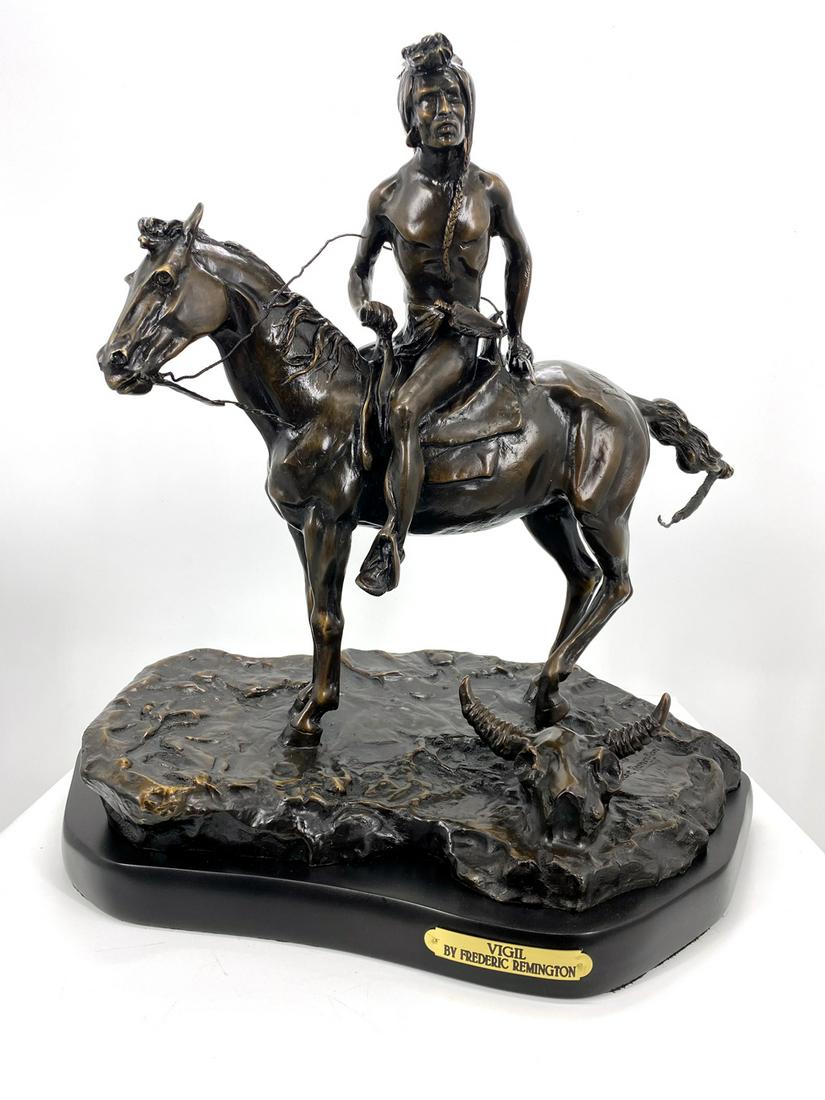 *Very Rare Large Vigil Bronze by Frederic Remington: Gov. File: M-28853 *Very Rare Large Vigil Bronze by Frederic Remington 21'''' x 18'''' - Great Investment - (SKU-AS) Asset Type: Collectable Shipping: $24.95. Item may be pick up only, or require addi