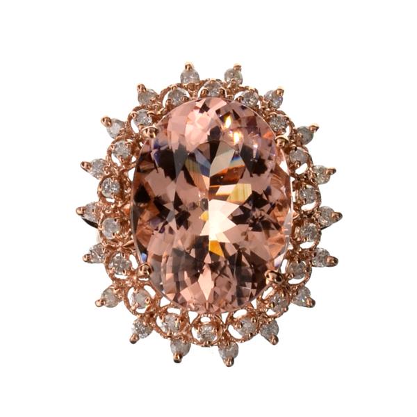 APP: 11.3k Fine Jewelry 14KT. Rose Gold, 12.45CT Oval: Gov. File: 90387 Fine Jewelry 14KT. Rose Gold, 12.45CT Oval Mixed Cut Natural Morganite and Diamond Ring Retail Replacement Value: $11.3K Asset Type: 14KT. Ring Shipping: $19.95