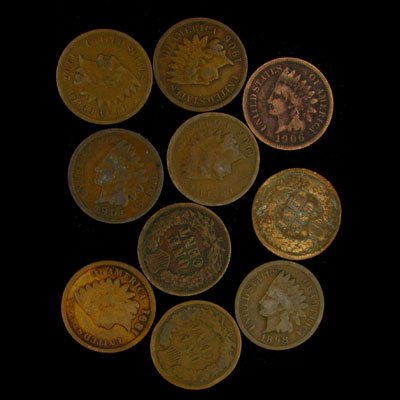 10 Misc. U.S. Indian Head Type One Cent Coin -Investmet