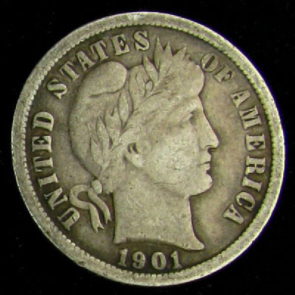 1901 Barber Head Type Dime Coin - Investment