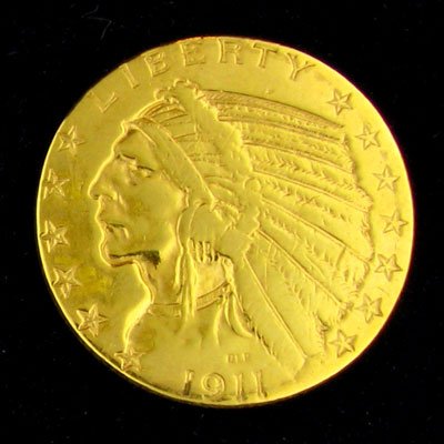 1911 $5 U.S. Indian Head Type Gold Coin - Investment