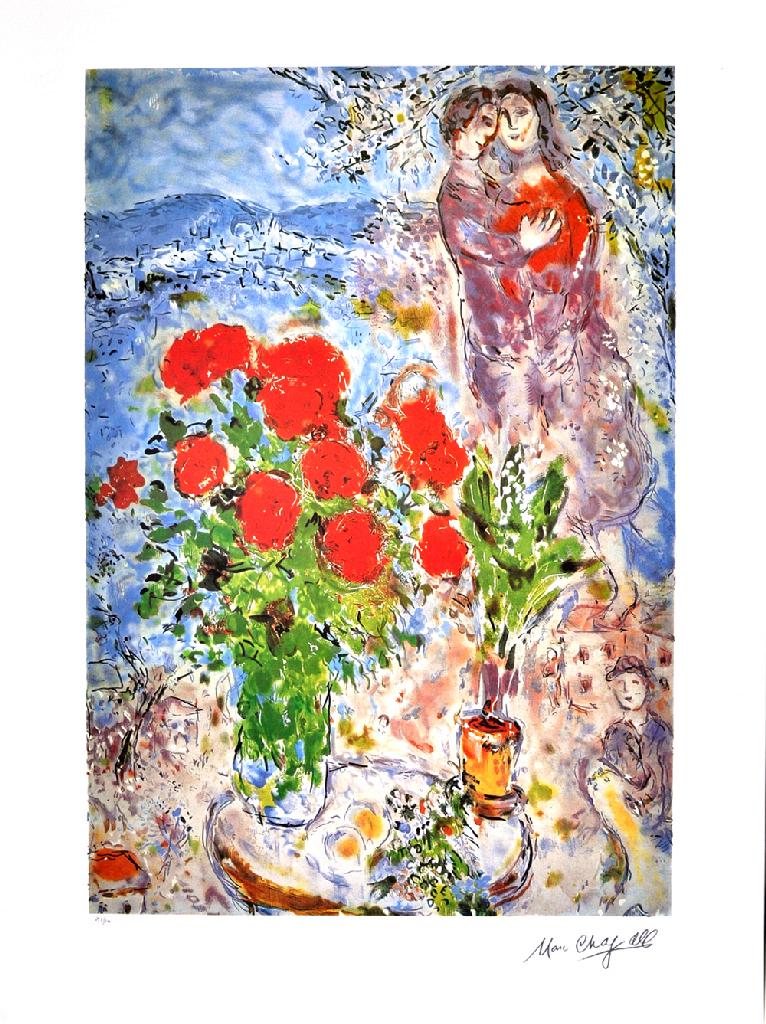 MARC CHAGALL Red Bouguet With Love, 31 of 500: Gov. File: P-09514 Marc Chagall MARC CHAGALL: Red Bouguet With Love 33 inches x 25 inches (Unframed) Shipping: $24.95