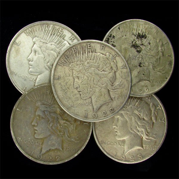 5 Assorted Peace Type Silver Dollar Coin