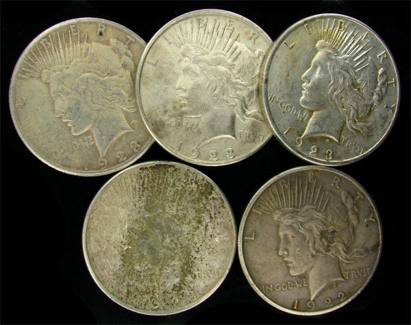 5 Assorted Peace Type Silver Dollar Coin