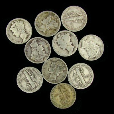 10 Misc. U.S. Mercury Type Dime Coin - Investment