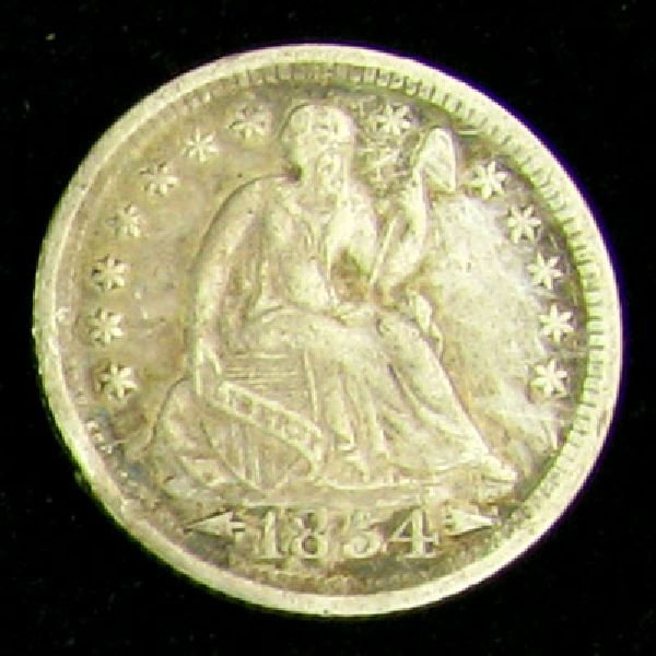1854 Seated Liberty Half Dime Coin - Investment