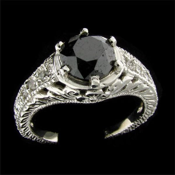 APP: $4.8k 14 kt. White Gold, 2.02CT Black Diamond Ring