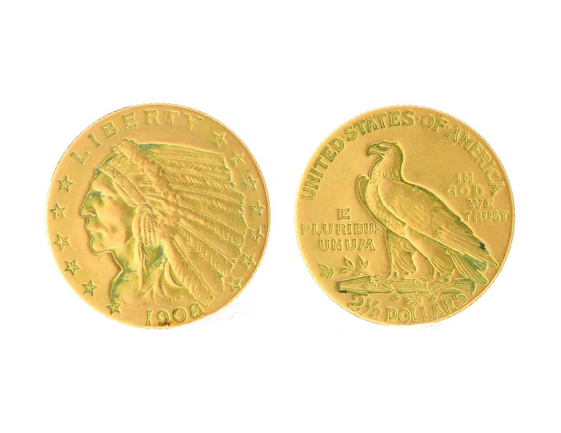 1908 US $2.50 Dollar Indian Head Gold Coin Great: Gov. File: C-91933 1908 US $2.50 Dollar Indian Head Gold Coin Great Investment Asset Type: Gold Coin Shipping: $9.95