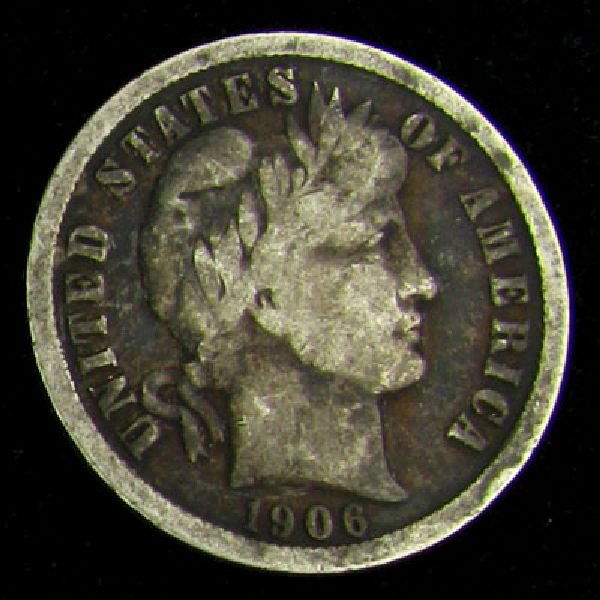 1906 Barber Head Type Dime Coin - Investment