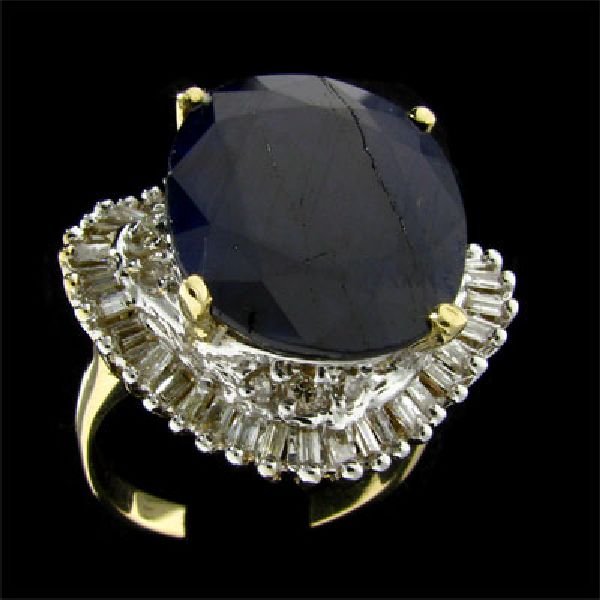 APP: 16.6k 14 kt. Gold, 14.18CT Sapphire & Diamond Ring