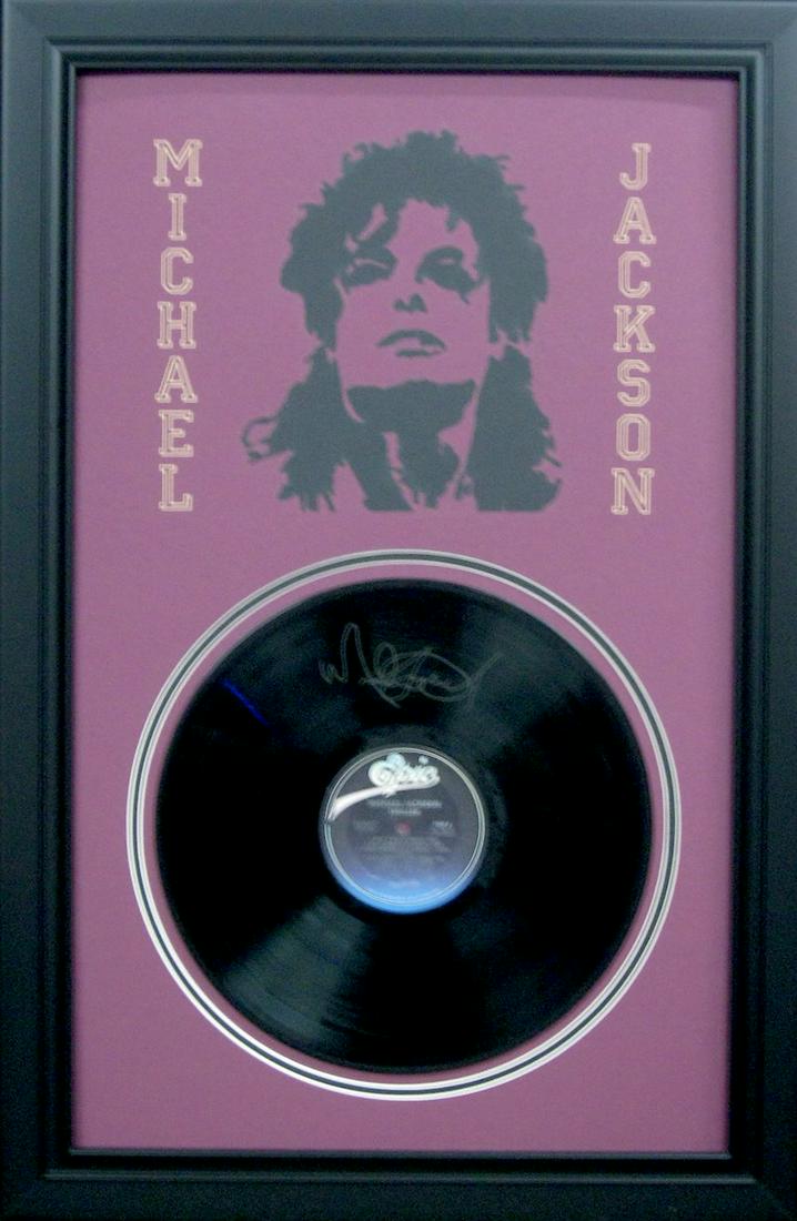 *Rare Michael Jackson Vinyl Record and Laser Cut Mat: Gov. File: M-20820 *Rare Michael Jackson Vinyl Record and Laser Cut Mat Museum Framed Collage - Plate Signed Asset Type: CollectableShipping: $39.95. Item may be pick up only, or require additional sh