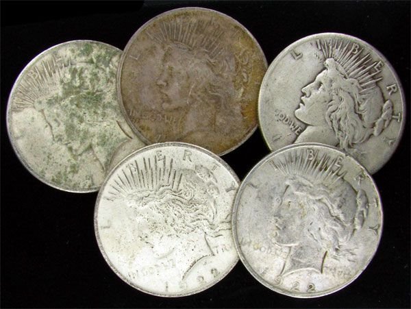 5 Assorted Peace Type Silver Dollar Coin - Investment