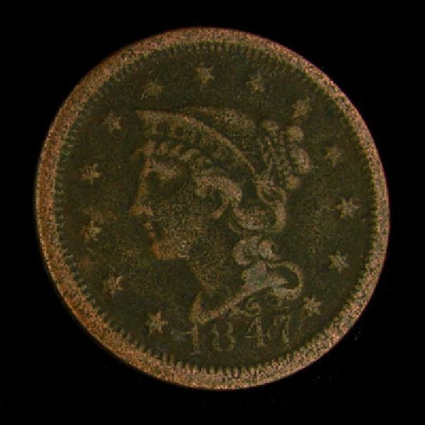 1847 Liberty Head Type One Cent Coin - Investment