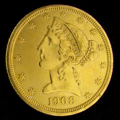 1908 $5 U.S. Liberty Head Gold Coin - Investment