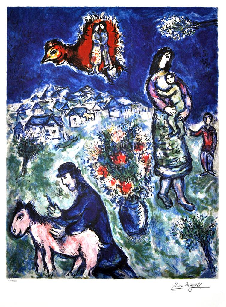 MARC CHAGALL Sur La Route De Village, 425 of 500: Gov. File: P-09582 Marc Chagall MARC CHAGALL: Sur La Route De Village 32 inches x 24.25 inches (Unframed)Shipping: $24.95