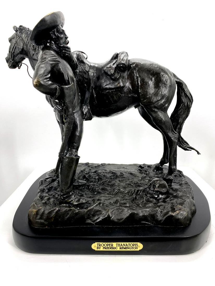 *Very Rare Large Trooper Thanatopis Bronze by Frederic: Gov. File: M-28976 *Very Rare Large Trooper Thanatopis Bronze by Frederic Remington 20'''' x 22'''' - Great Investment - (SKU-AS) Asset Type: Collectable Shipping: $39.95. Item may be pick up only, or