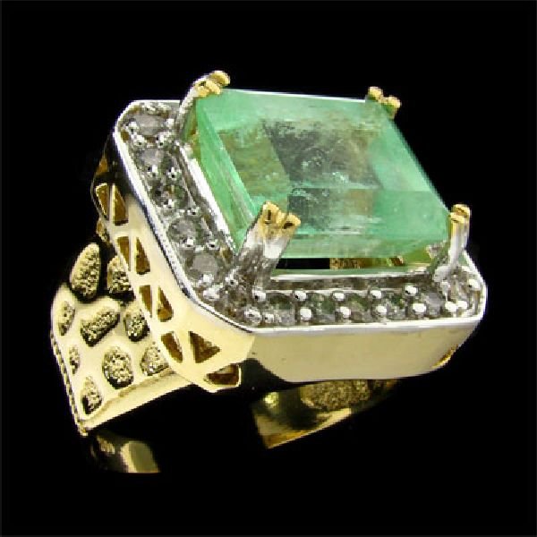 APP:$13.5k 14kt Y/W Gold 10CTGreen Beryl & Diamond Ring