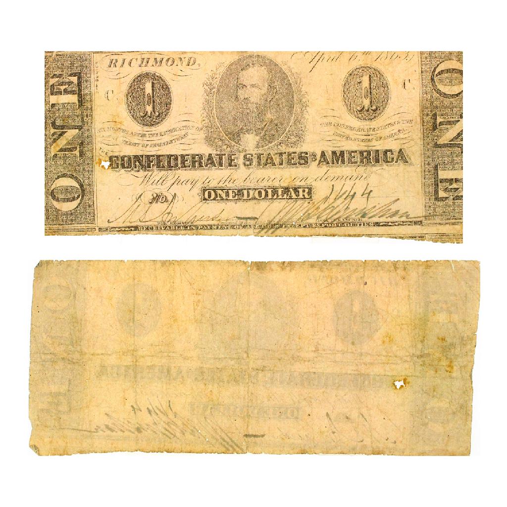 Rare 1863 $1 The Confederate States of America Richmond: Gov. File: C-85340 Rare 1863 $1 The Confederate States of America Richmond Note - Great Investment - Asset Type: Paper Money Shipping: $9.95