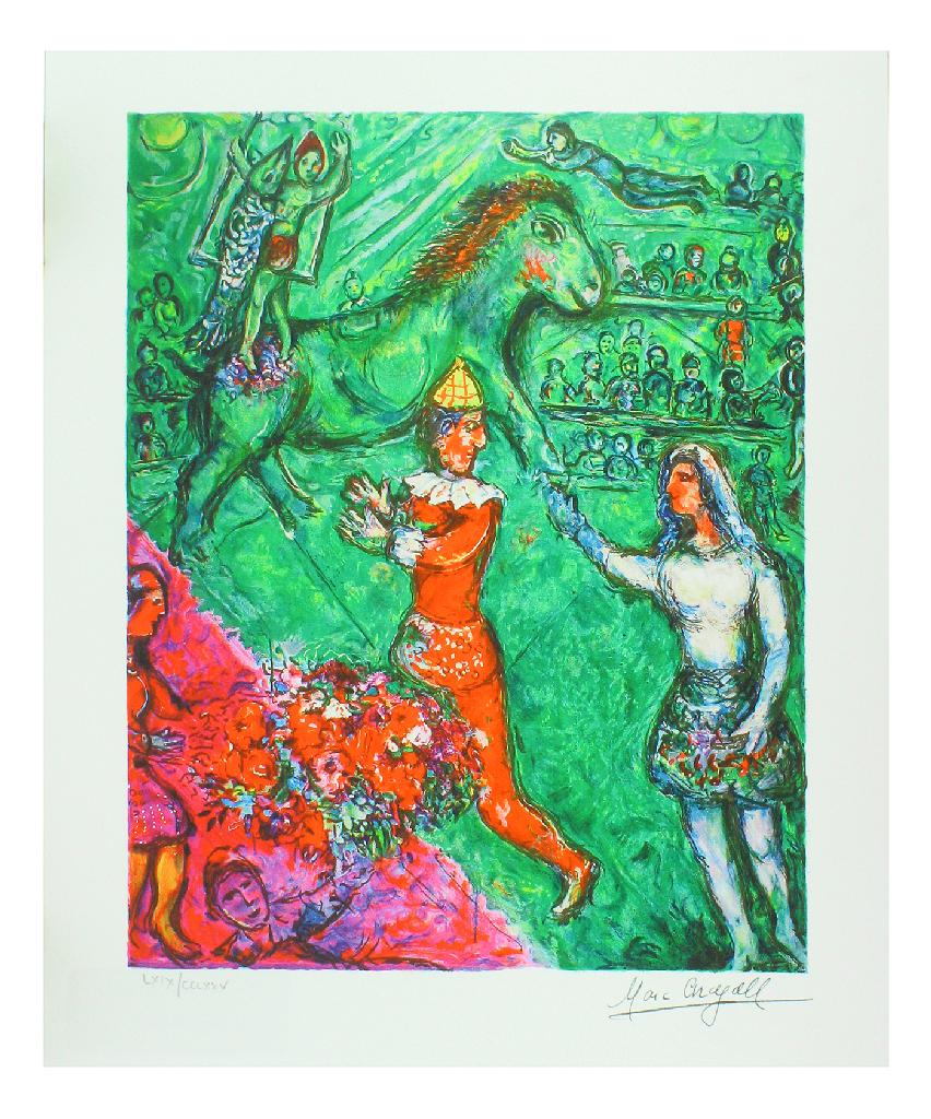 MARC CHAGALL Le Cirque Verte Mini Print, LXIII of: Gov. File: P-10107 Marc Chagall MARC CHAGALL: Le Cirque Verte Mini Print 10 inches x 12 inches (Unframed)Shipping: $24.95