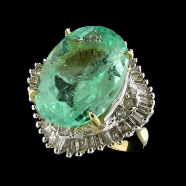 APP:18k 14kt Y/W Gold 12.5CT Green Beryl & Diamond Ring