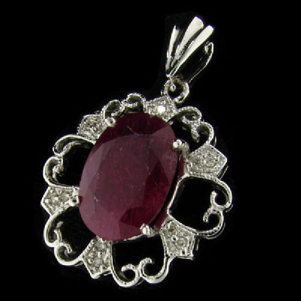 APP:$6.3k 14kt White Gold 7.69CT Ruby & Diamond Pendant