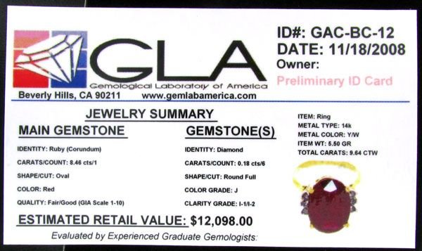 APP:$12.1k 14 kt. Gold, 8.46CT Ruby & Diamond Ring - 2