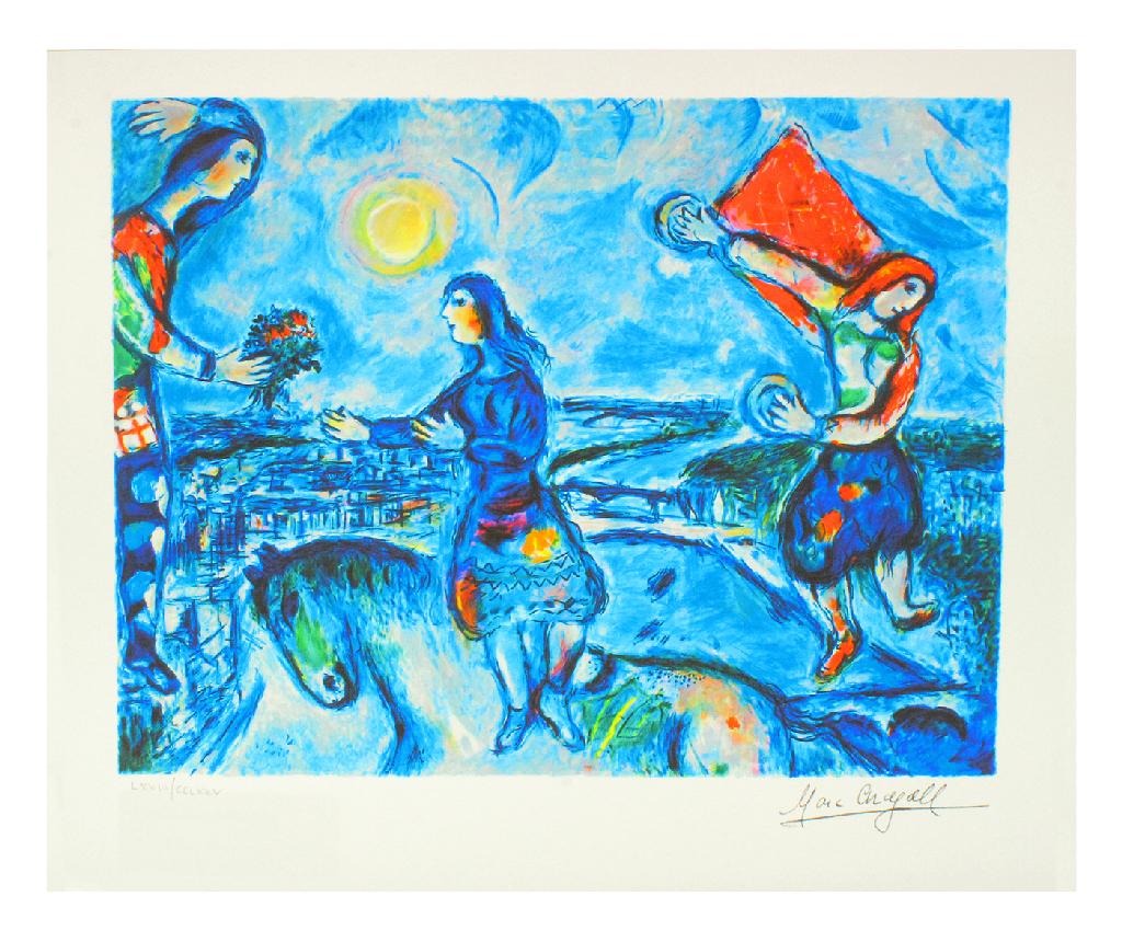 MARC CHAGALL Lovers Over Paris, LXII of CCLXXV: Gov. File: P-10203 Marc Chagall MARC CHAGALL: Lovers Over Paris 12 inches X 10 inches (Unframed)Shipping: $24.95